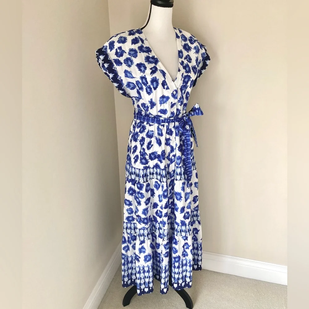 NWT Abercrombie & Fitch Blue & White Tiered Tie Maxi Dress Size S